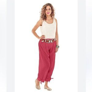 Oh My Gauze Hot Bright Pink 100% Cotton Cropped Side Tie Pants Women’s Size 2